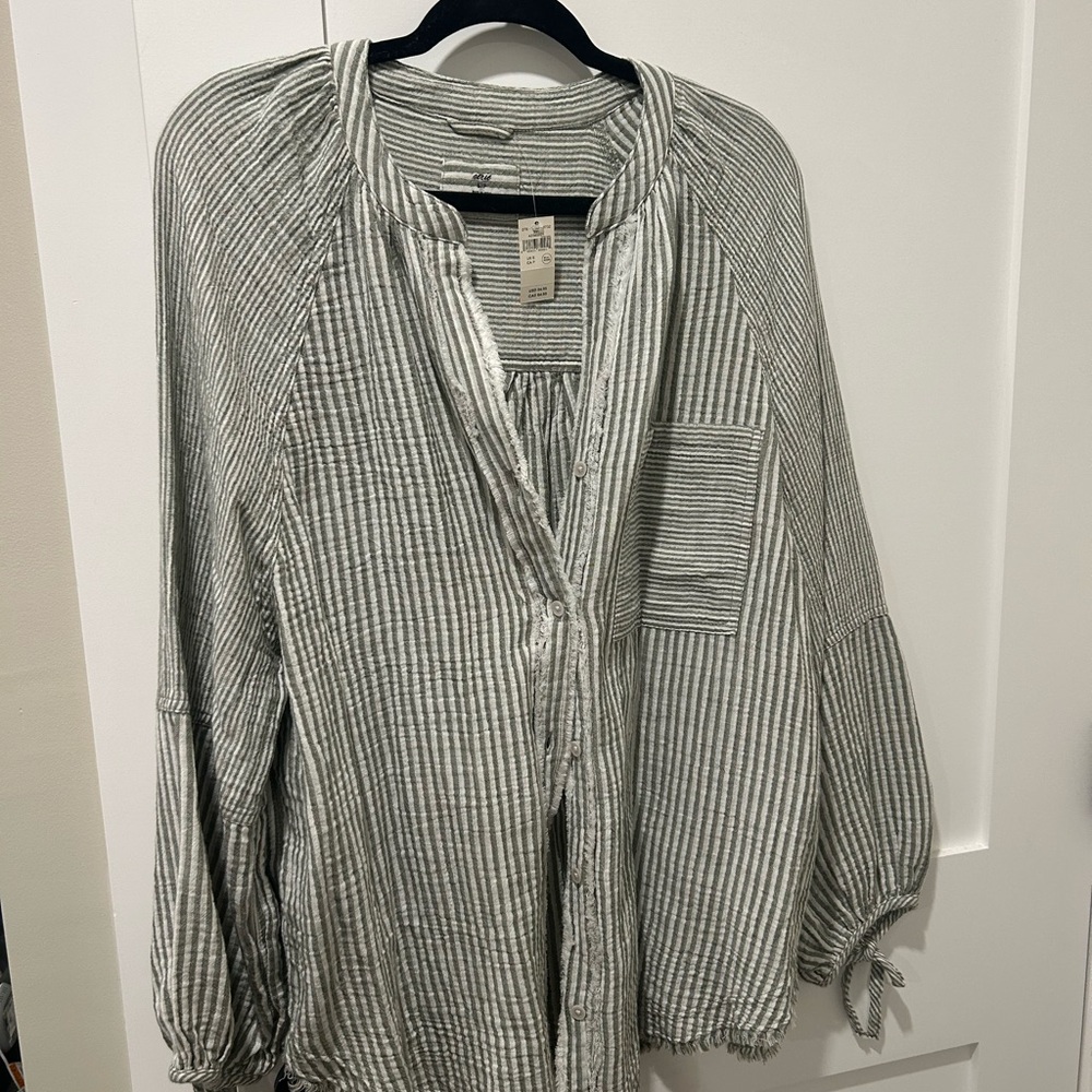 Aerie Green Striped Button-Up Shirt